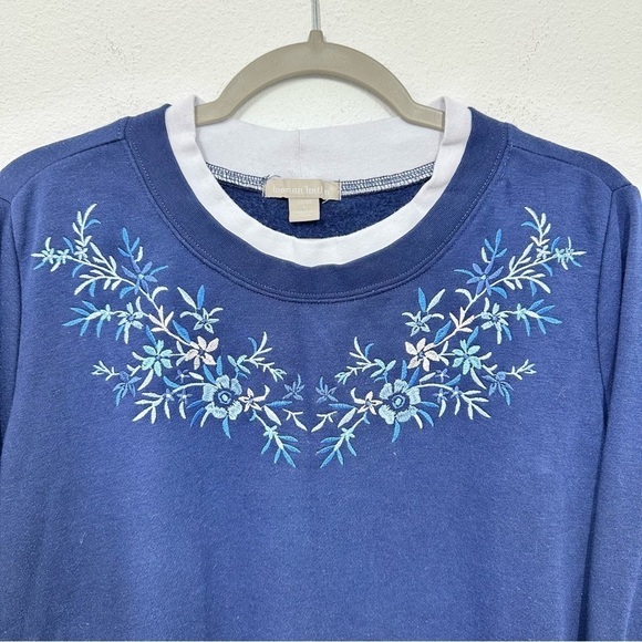Woman Within Navy Blue Floral Embroidered Double Collar Crewneck Sweater Size 18 - Picture 5 of 5